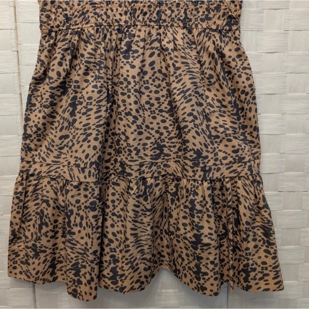 By Anthropologie Leopard Print Smocked Waist Tiered Ruffle Mini Dress Brown Sz M - Picture 9 of 14